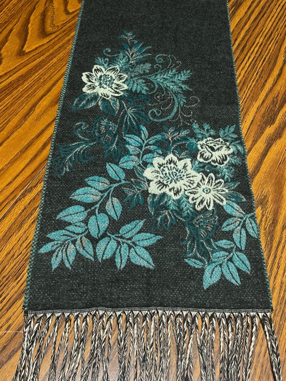 Croft & Barrow Floral Teal and Black Woven Scarf Made in Germany